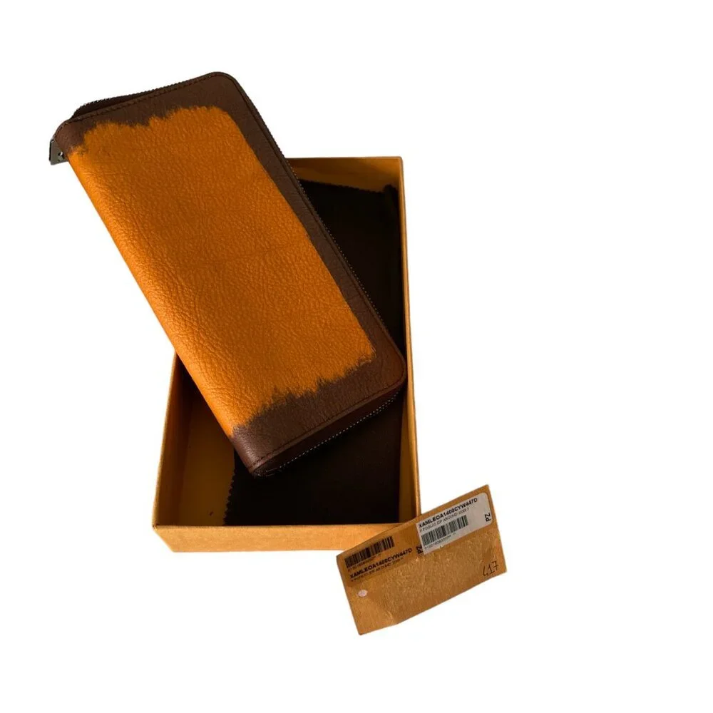 Tod's Italy Color block Orange/Brown‎ Zip Continental Wallet XAWDSPA04Z0DOUL016
